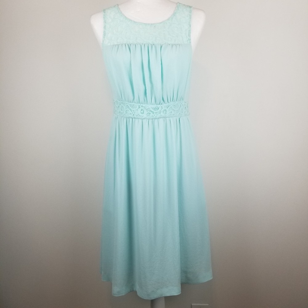 Anthro HD in Paris Mint Lace Fit & Flare Dress Sz 6 Sleeveless Midi A-Line